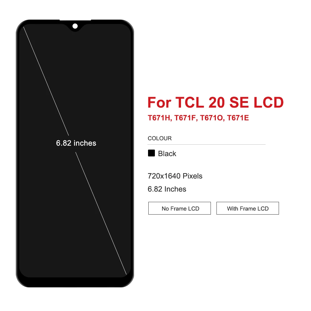 6.82\'\' For TCL 20 SE LCD Touch Display Screen Digitizer With Frame Assembly For TCL 20SE T671H, T671F, T671O, T671E Display