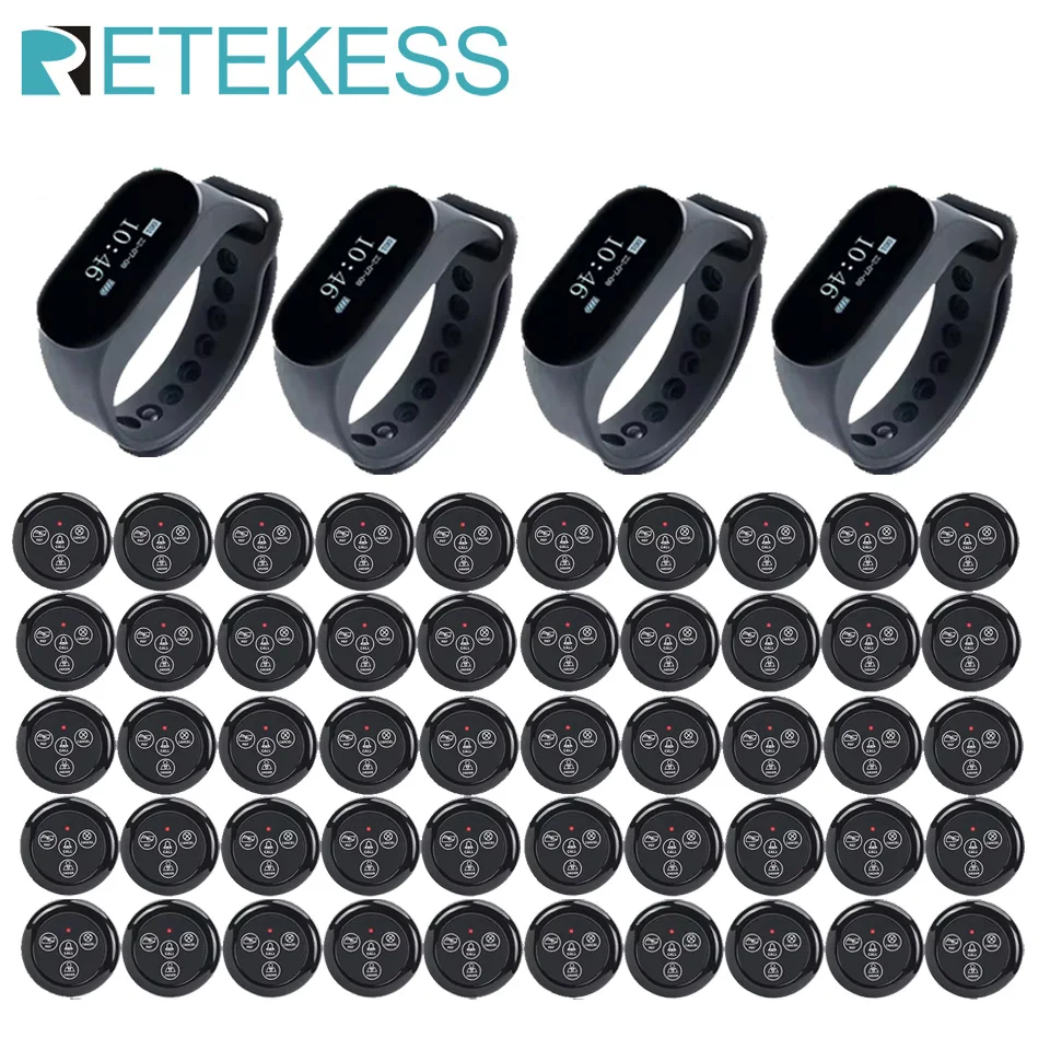 Retekess Hookah Restaurant Calling System 4 TD112 Waterproof Waiter Watch Pager Receiver 50 TD032 Call Buttons For Cafe Bar Club