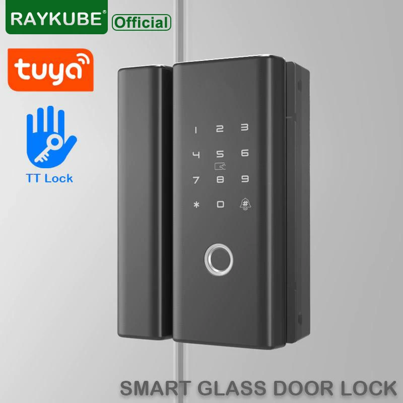 RAYKUBE Fingerprint Glass Door Lock Bluetooth Wifi Support Phone APP 4 Unlock Method For Office Glass And Wooden Door