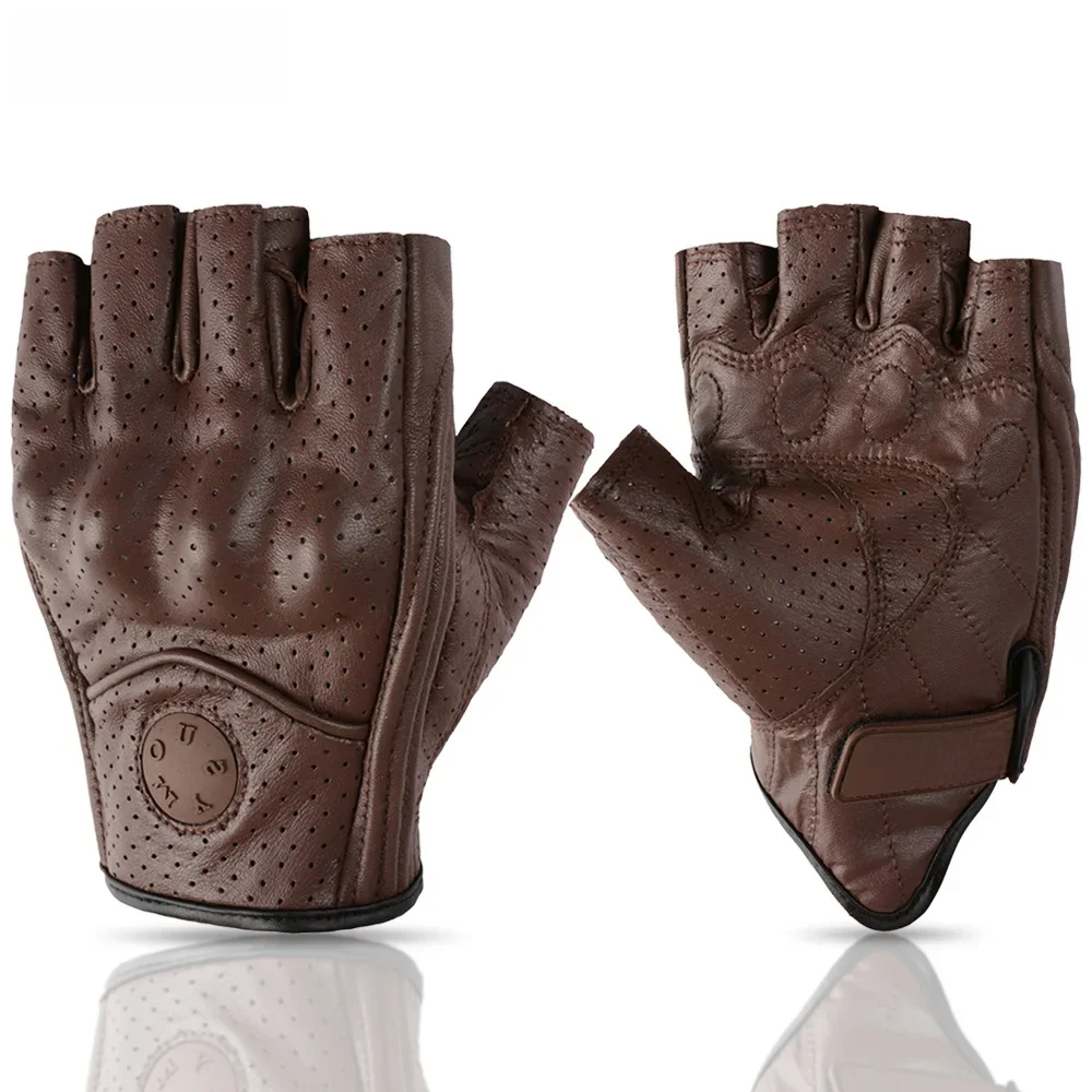 AliExpress ALPINES FOX Fingerless Motorcycle Leather Gloves Protection Retro Summer Motocross Gloves Biker Motorcyclist Cycling Half Gloves Brown Black