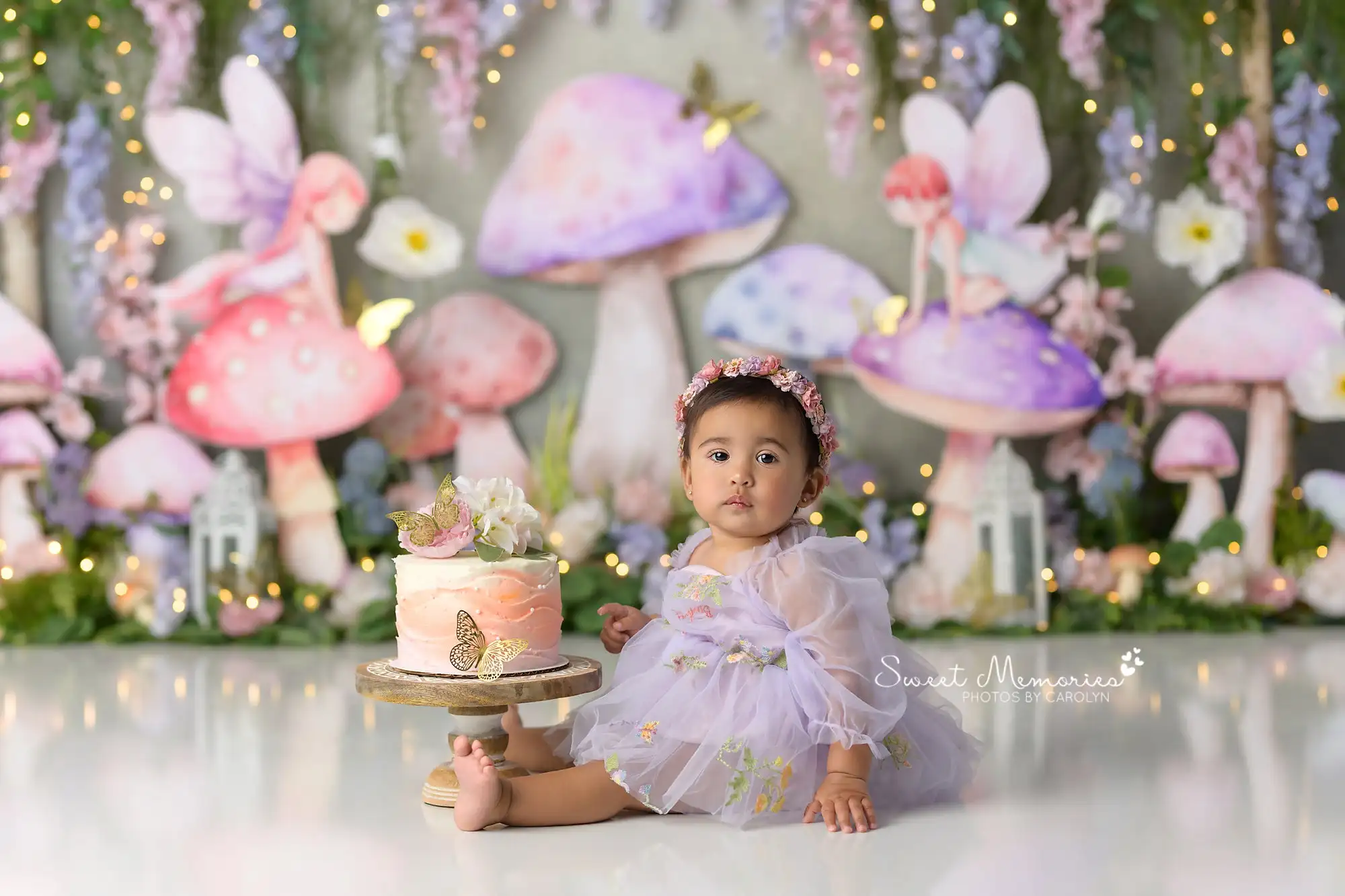 Butterfly Fairy Garden Backdrops Kids Baby Birthday Cake Smash Props Child Girl Photography Spring Floral Mushroom Backgrounds