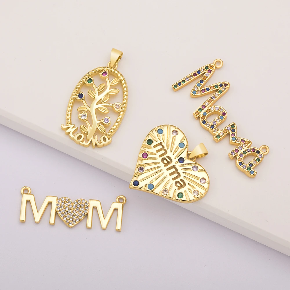 DIY Charm For Jewelry Making Necklaces Gold Color Copper Zircon Pendants Mom Letter Charms Unique Gift