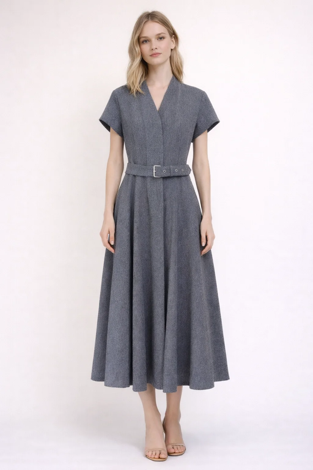 

Commuter Solid Dress Short sleeved Single-Breasted Women's Elegant Office Work Dresses Slim Summer Lace-Up