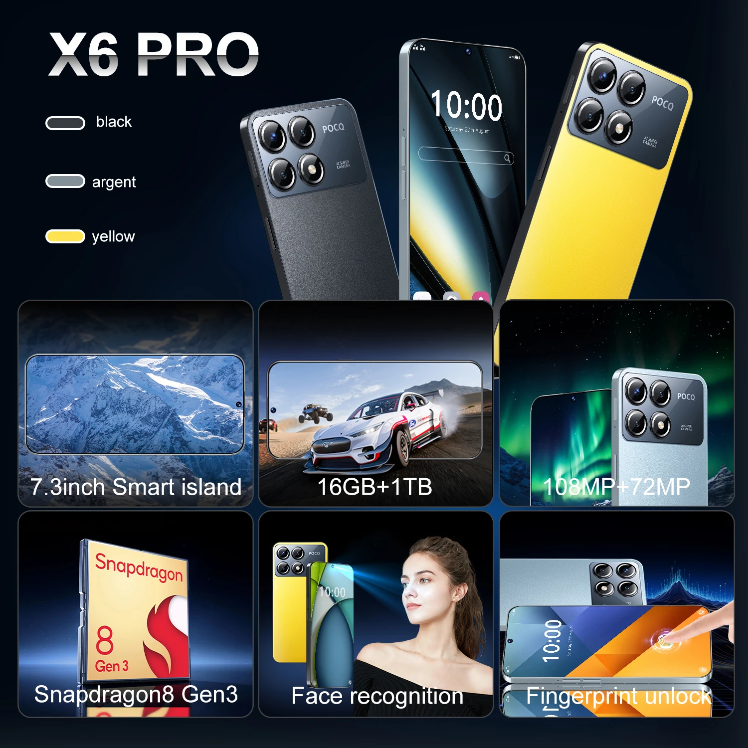 X6 Pro ponsel pintar versi Global 5G 7.3 inci, ponsel pintar android 108MP NFC 7800mAh kartu SIM ganda