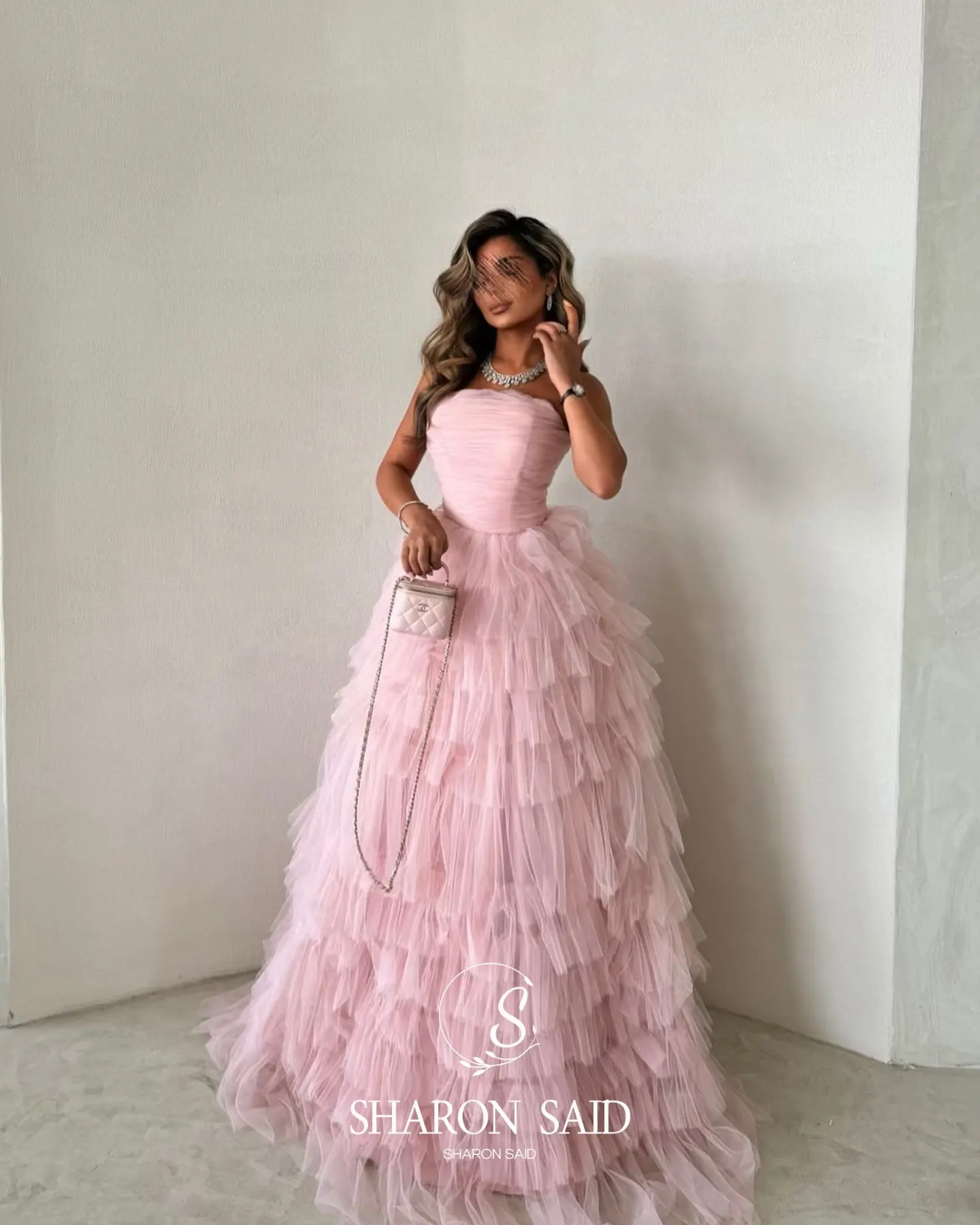 Sharon Said Elegant Pink A-Line Evening Dress with Strapless Ruffles for Women Wedding Party Gown SF405 Customized