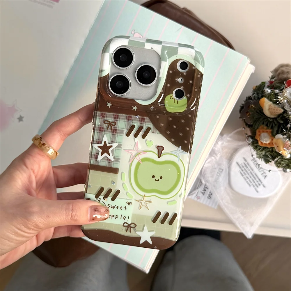 جديد إبداعي أخضر تفاح الربط بني مناسب IMD لهاتف iPhone 17 Pro Max/13/14/15/16 Pro Max حزمة كاملة إصدار مضاد للسقوط