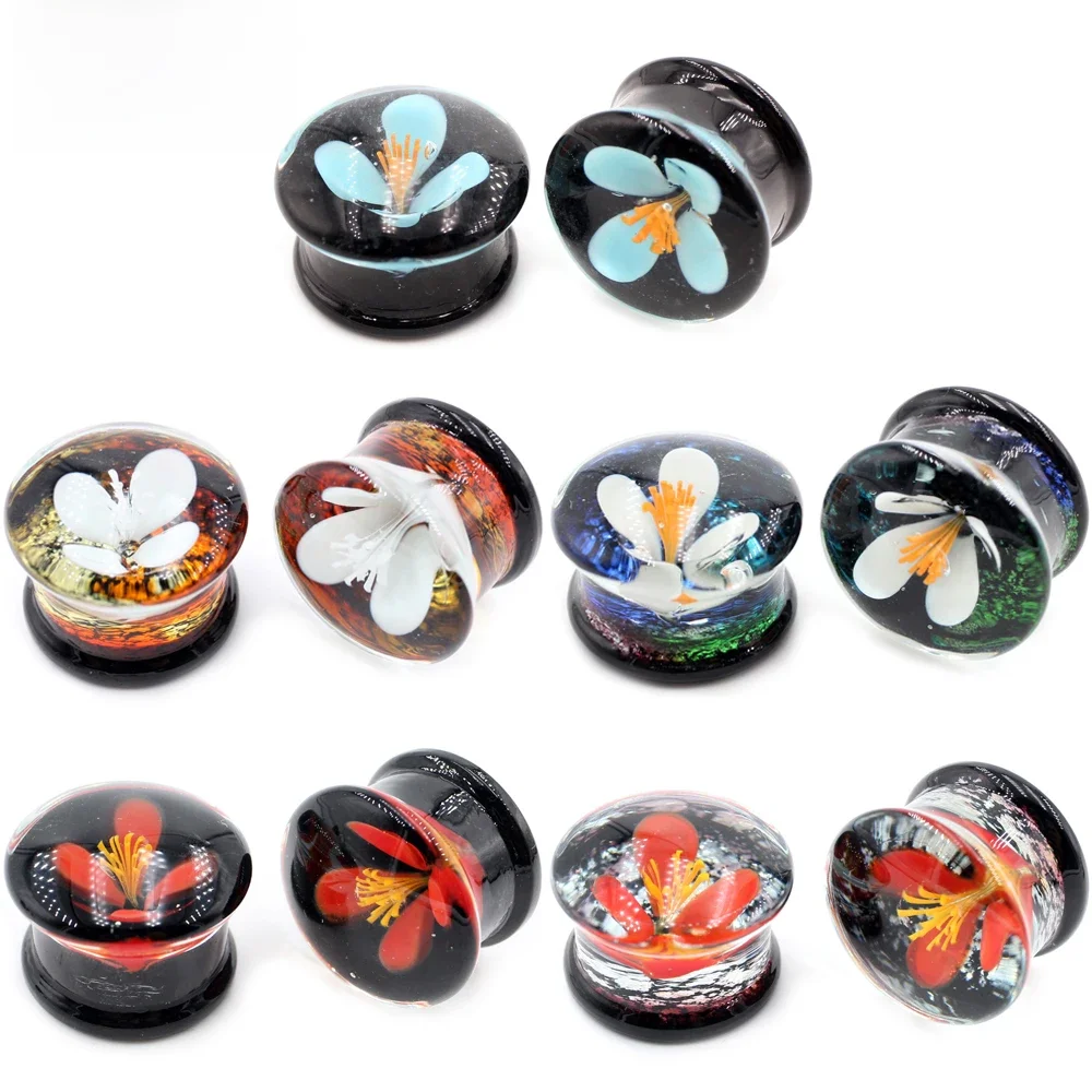 Alisouy 1PC 8-25mm przezroczysty okrągły szklany kwiat tunele do uszu wtyczka tunelowa Flesh nosze Expander kolczyki Piercing biżuteria do ciała — zdjęcie 2