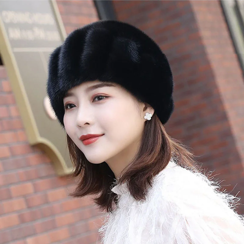 Ladies Fur Hat 2023 Winter Soft Russian Mink Fur Hat Women Fur Hat Headband Winter Outdoor Ski Hat Earmuff Keep Warm Bucket Hat