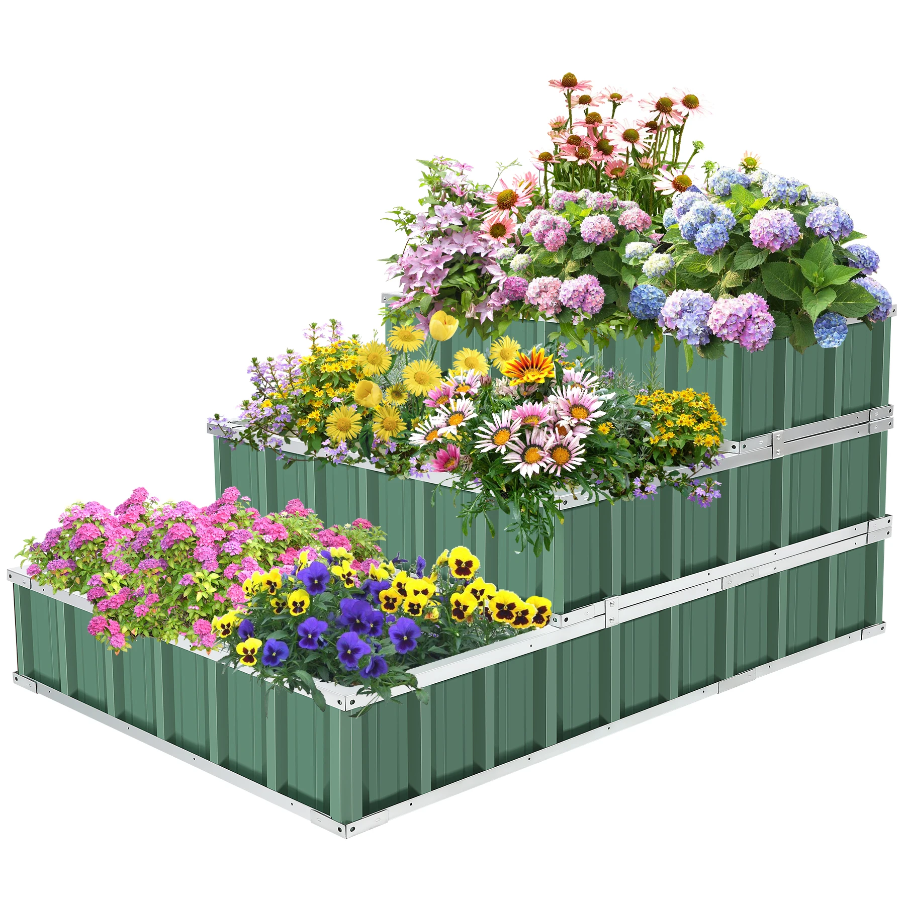 

3 Tiers Galvanized Raised Garden Beds 4ftx3ftx2ft Large Metal Garden Beds Galvanized Steel Planter Box for Vegetables Flowers