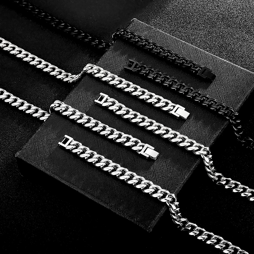 Stainless Steel Silvery 12mm Link Chains Hip Hop Chunky Heavy Cut Curb Necklace and Bracelet for Men Size From 7.5