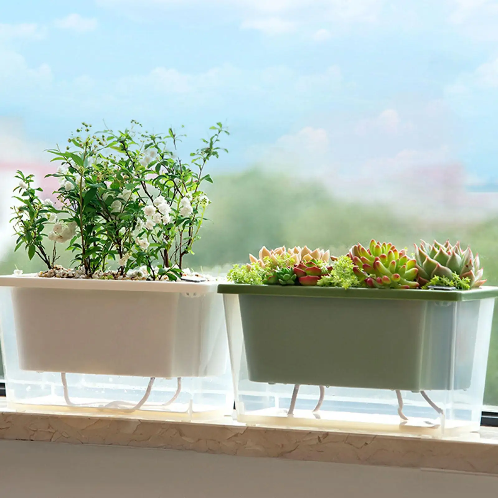 Balcony Self Watering Planter Flowerpot Indoor Succulent Hydroponic Plants Window Planter Box Bottom Home Indoor Lazy Flower Pot