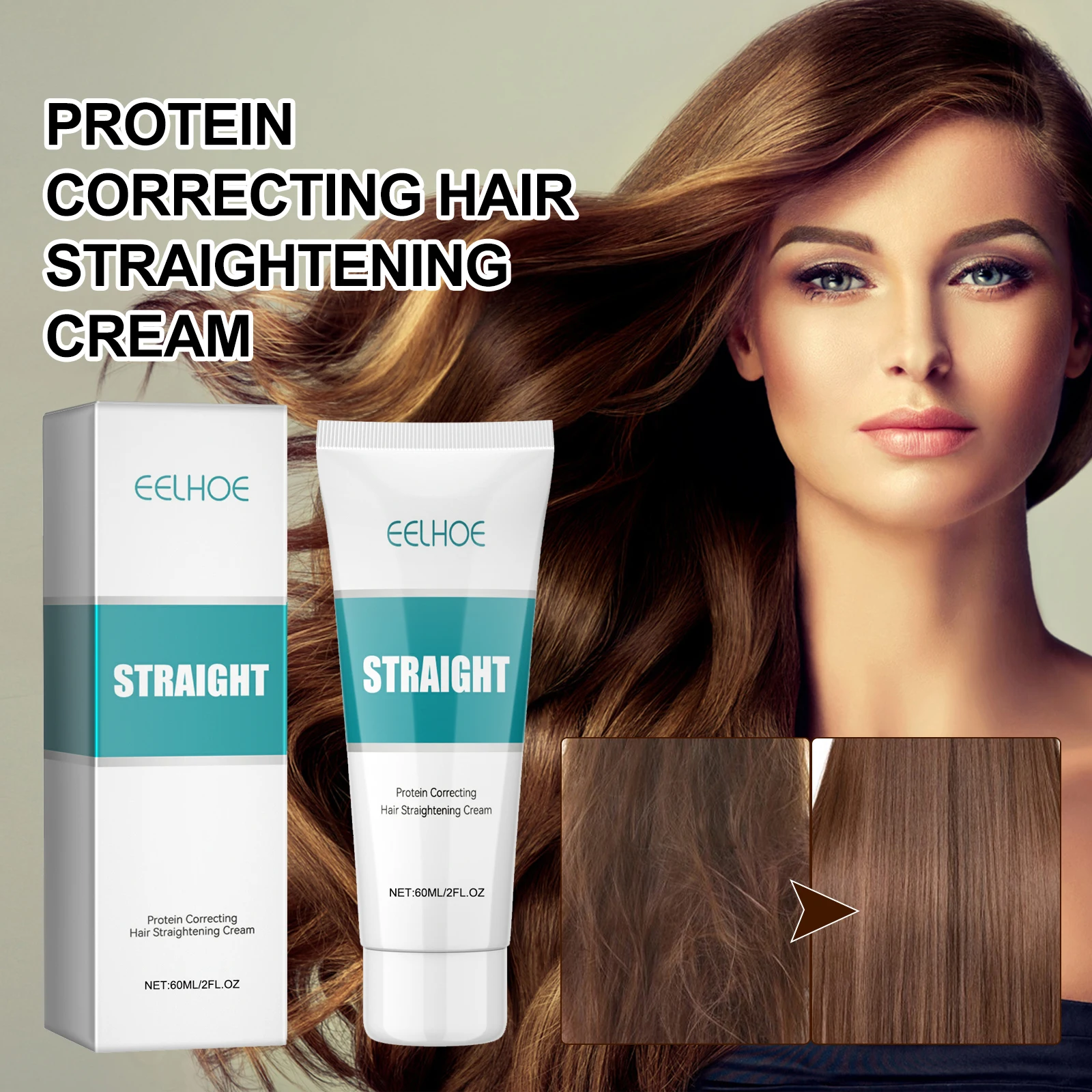 

60ml Eelhoe Protein Correction Straighten Cream Frizz Control Split End Repair No Heat Straighten Care Long-Last Hair Improve