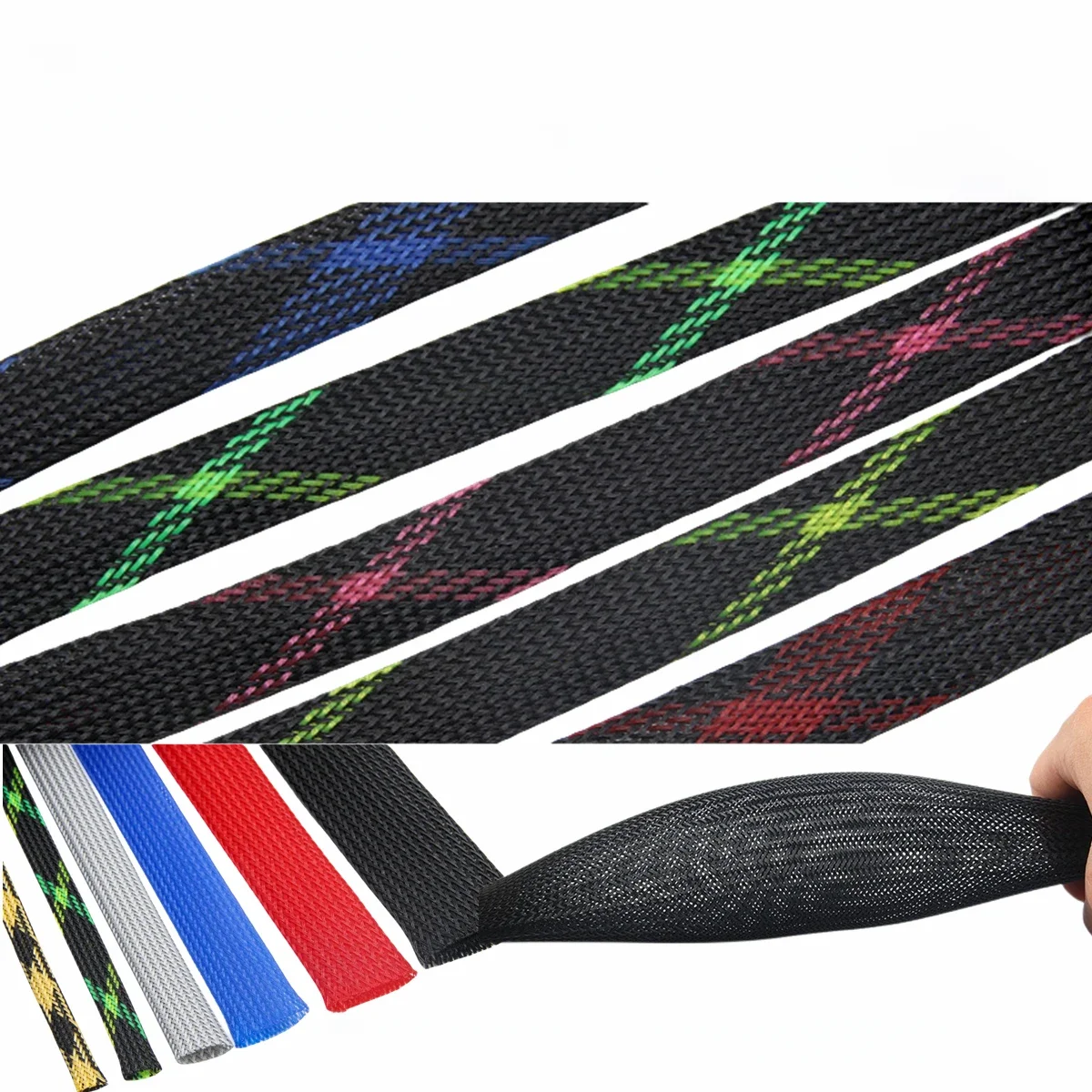 Gaine tressée isolée pour la protection de la ligne de données, câble métallique, tube en nylon arrang, noir et gris, 5m, 3mm, 4mm, 6mm, 8mm, 10mm, 12mm, 14mm, 16mm, 18mm, 20mm