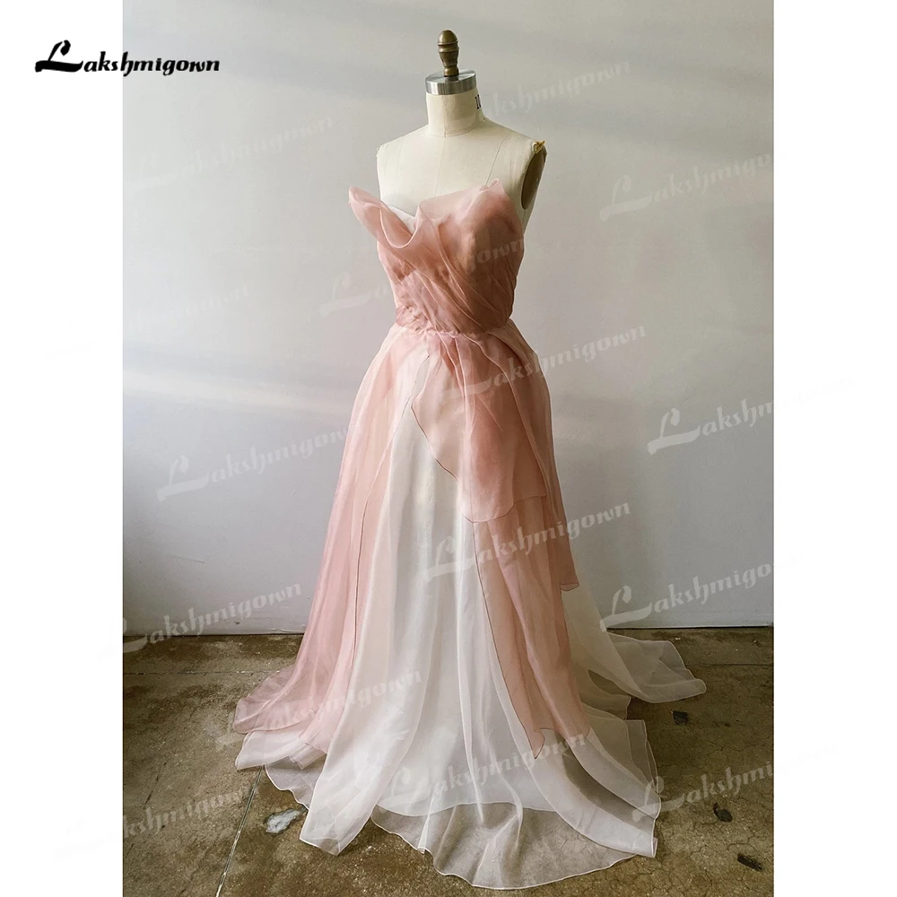 Sexy Roze Strapless Mouwloze Riem Strik Netten Een Lijn Trouwjurk Voor Vrouwen Boho Bruidsjurken Sweep Vestidos De Novia Robe De