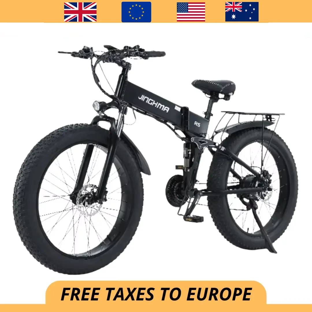 

JINGHMA NEW R5 1000 Вт Электрический велосипед 26 дюймов Мужской велосипед 4.0 Fat Tires Ebike 48 В 14 Ач Литиевая батарея 45 км/ч Горный мотоцикл
