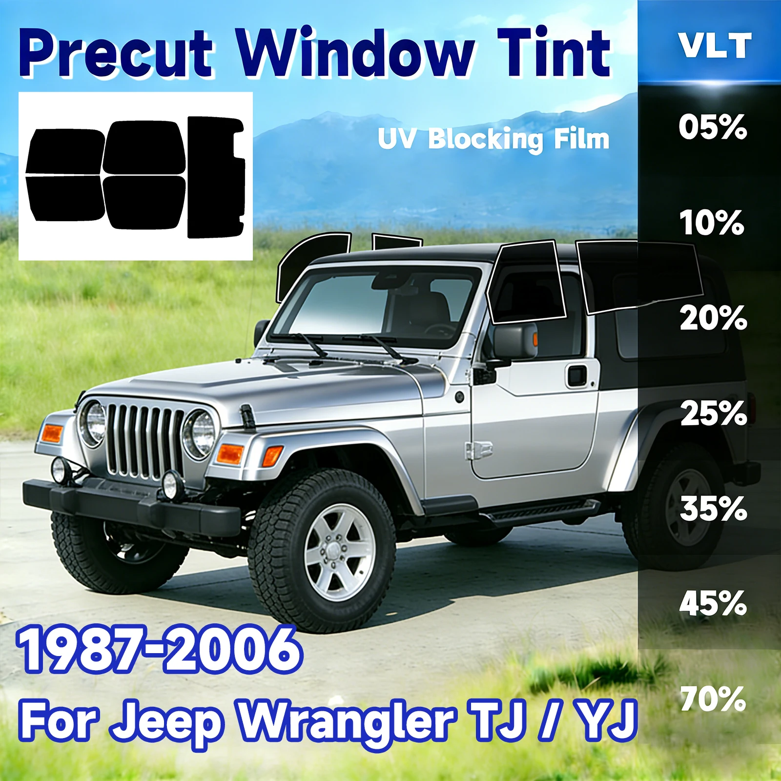 

Custom Car Window Tint Sunshade for Jeep Wrangler Tj/Yj 1987-2006 Auto Accessories All Sides Windshield Protector Films Shade