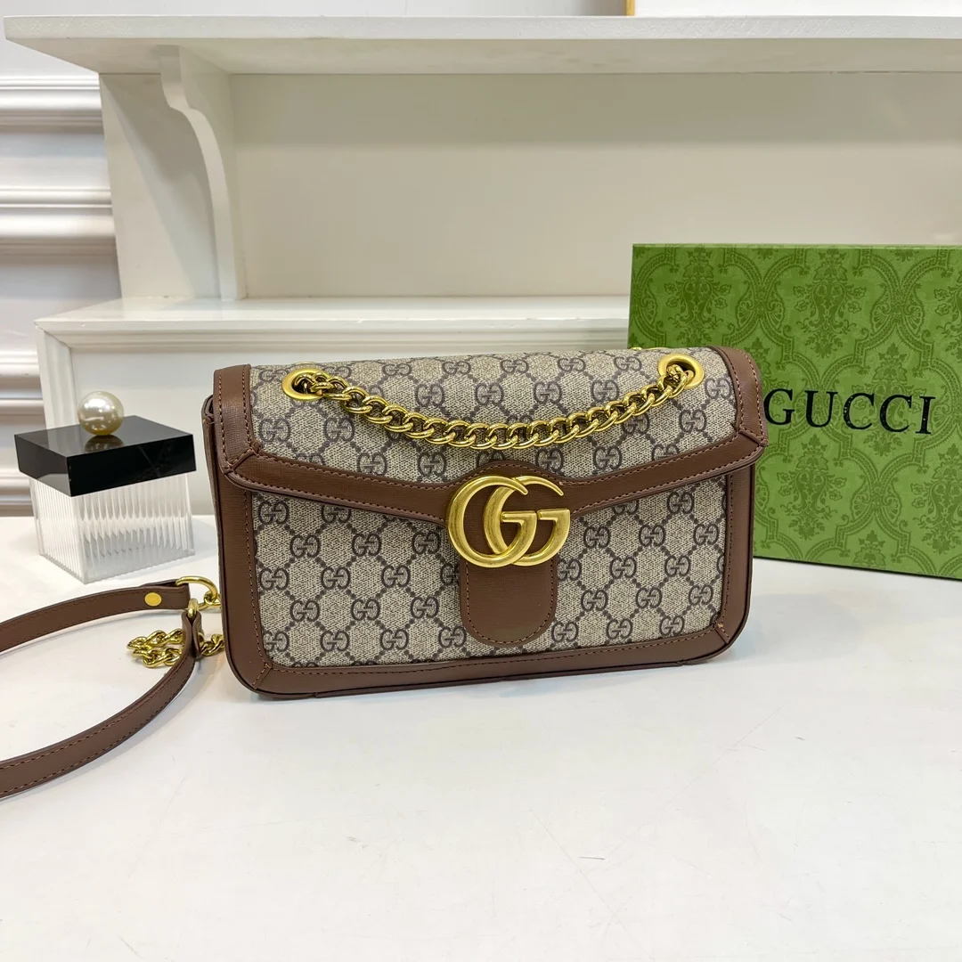 Gucci-Bolso cruzado para mujer, bolsa cuadrada pequeña y versátil con cadena y letras impresas, a la moda, novedad de 2025