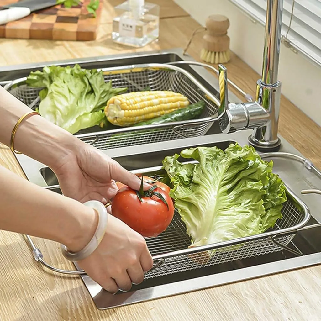 Stainless Steel Specialized Drain Basket Kitchen Sink Retractable Vegetable Washing Basin Drain Rack Tableware Drain Rack