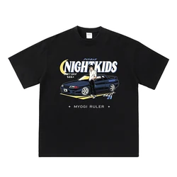 Mens INITIAL D Racing Printed Short Sleeve T-shirt 100%Cotton Round Neck Oversize Men's Loose Y2k Street Fashion Tshirts Tops