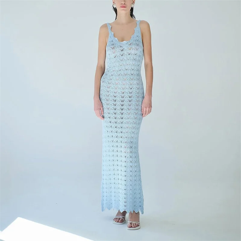 Frauen Sexy Tiefem V Rückenfreies Stricken Bikini Cover-Up Lange Bandage Strand Kleid Häkeln Bademode Sarong aushöhlen Weibliche coverup