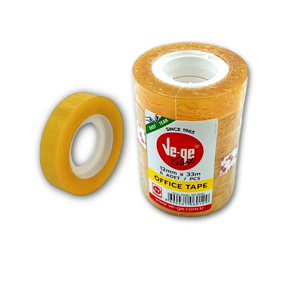 Ve-ge Transparent Self Adhesive Cellulose Tape 12mm 33m 6 Pcs Rolls Reinforced Cellophane Office School Stationery High Quality