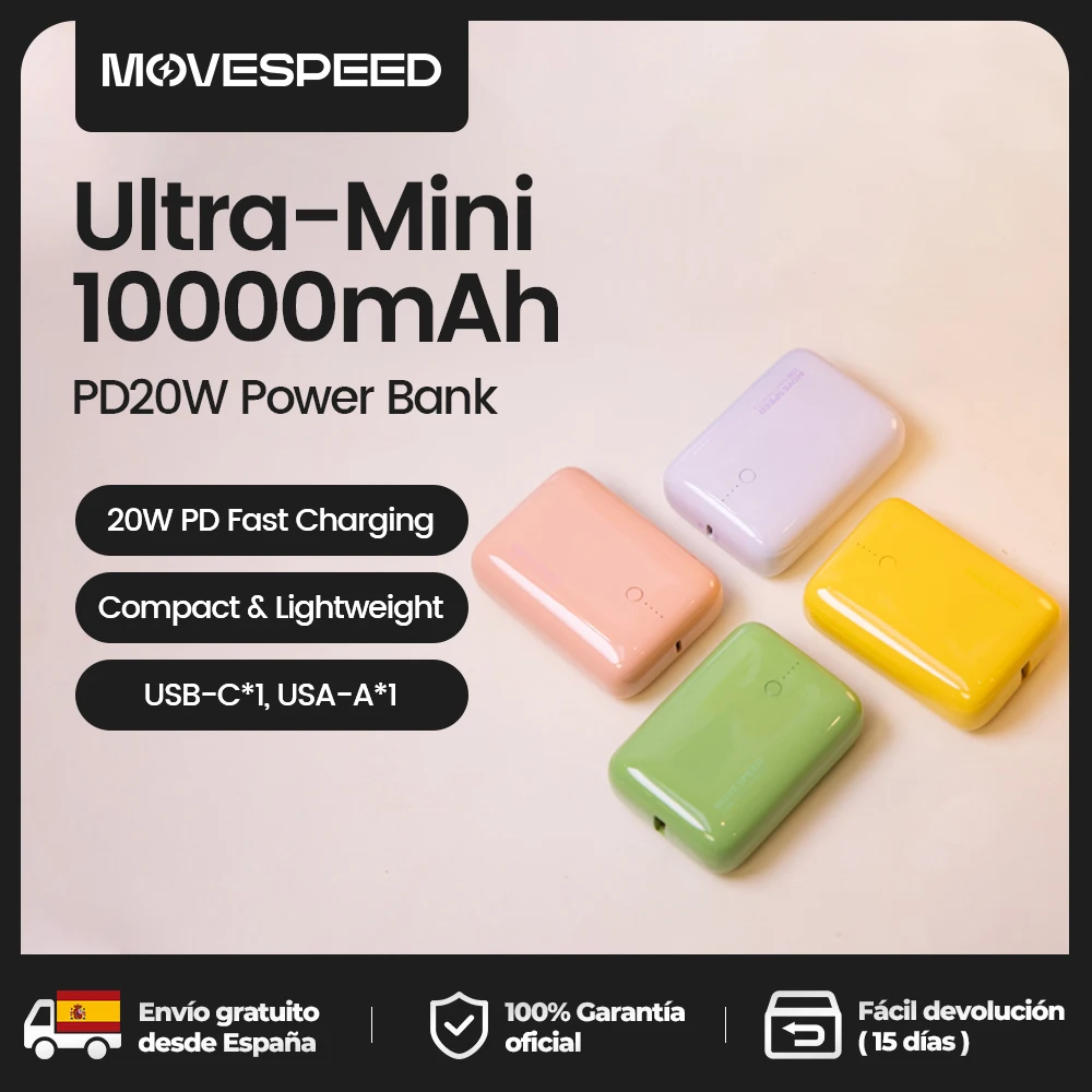 MOVESPEED Q10 Power Bank 10000mAh 20W PD Fast Charge Mini Powerbank Portable External Battery for iPhone 16 15 14 Samsung Xiaomi