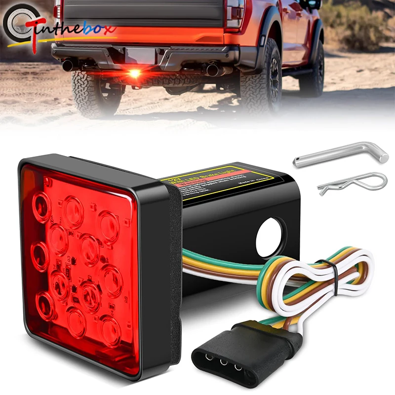 1pc 15LED Car Red Brake Light DRL Trailer Truck Hitch Cover Fit 2