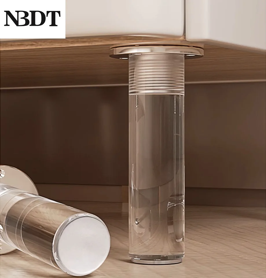 Solid Barrel Clear Acrylic Furniture Leg With Aluminum Plate M8 M10 Threaded Stem