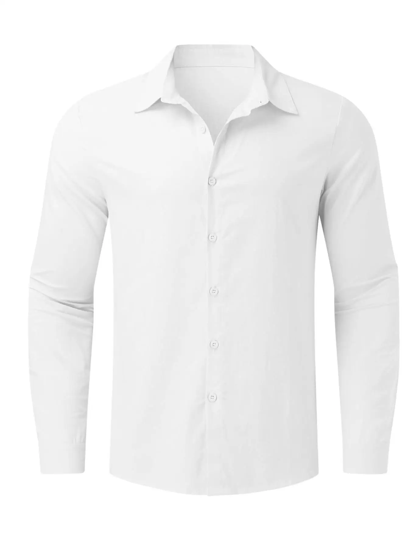 Camisa masculina outono manga comprida com decote em V solto com botões – mistura de algodão e linho, design casual e confortável