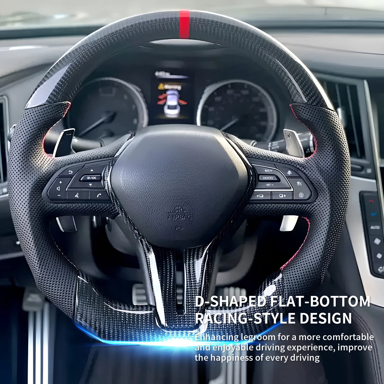 Black Carbon Fiber For Infiniti q60 Q50L Steering Wheel Leather Material