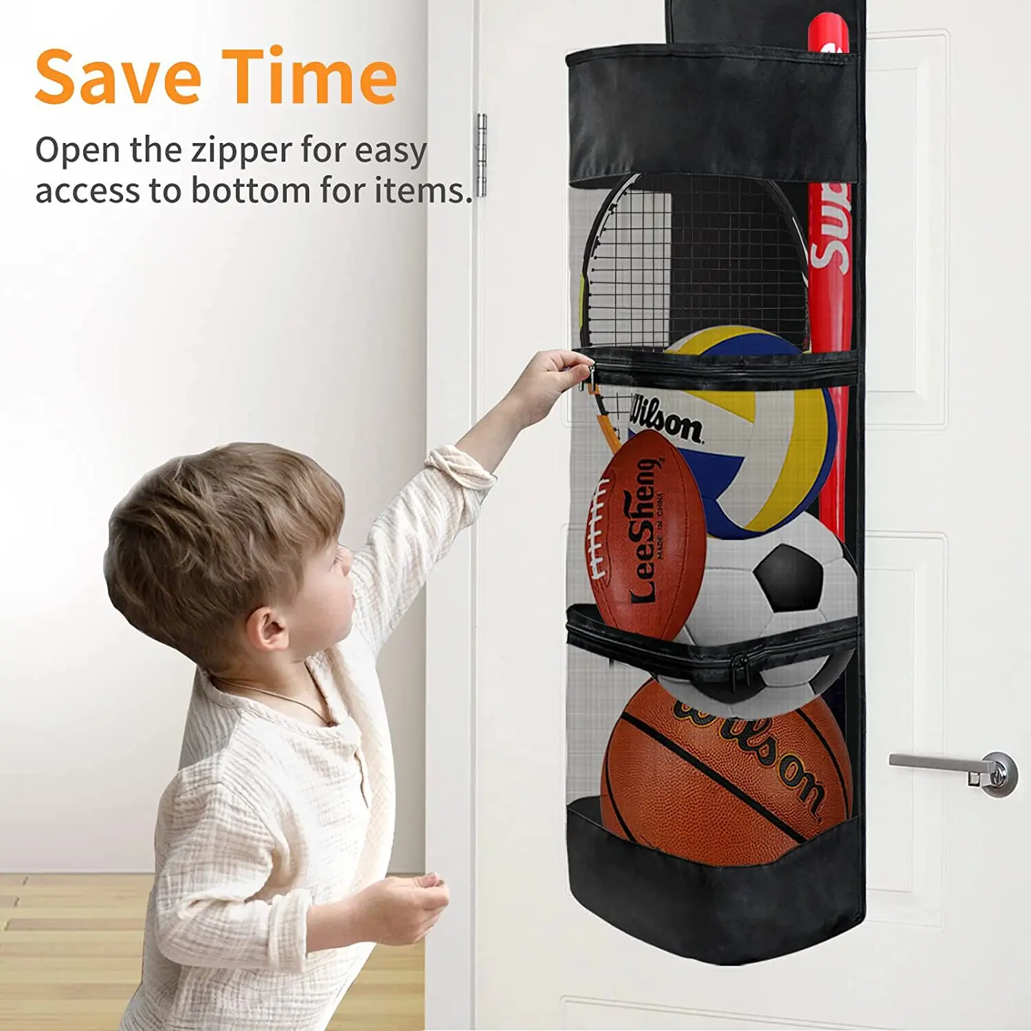 FM Garage Over The Door Hanging Sports Equipment Organizer for Basketball Football Volleyball Tennis