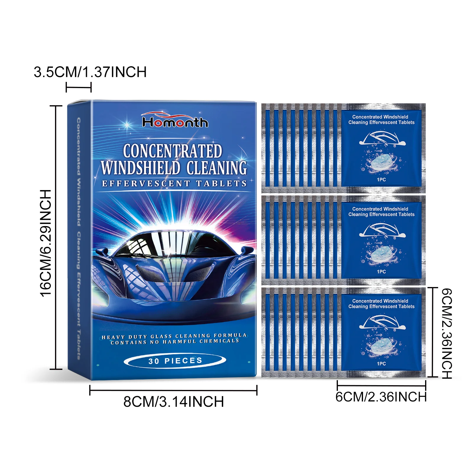 Homonth تنظيف الزجاج الأمامي مناديل مبللة إزالة الأوساخ إزالة الترسبات تحسين الشفافية مقاوم للماء مكافحة الحشف منظف الزجاج الأمامي