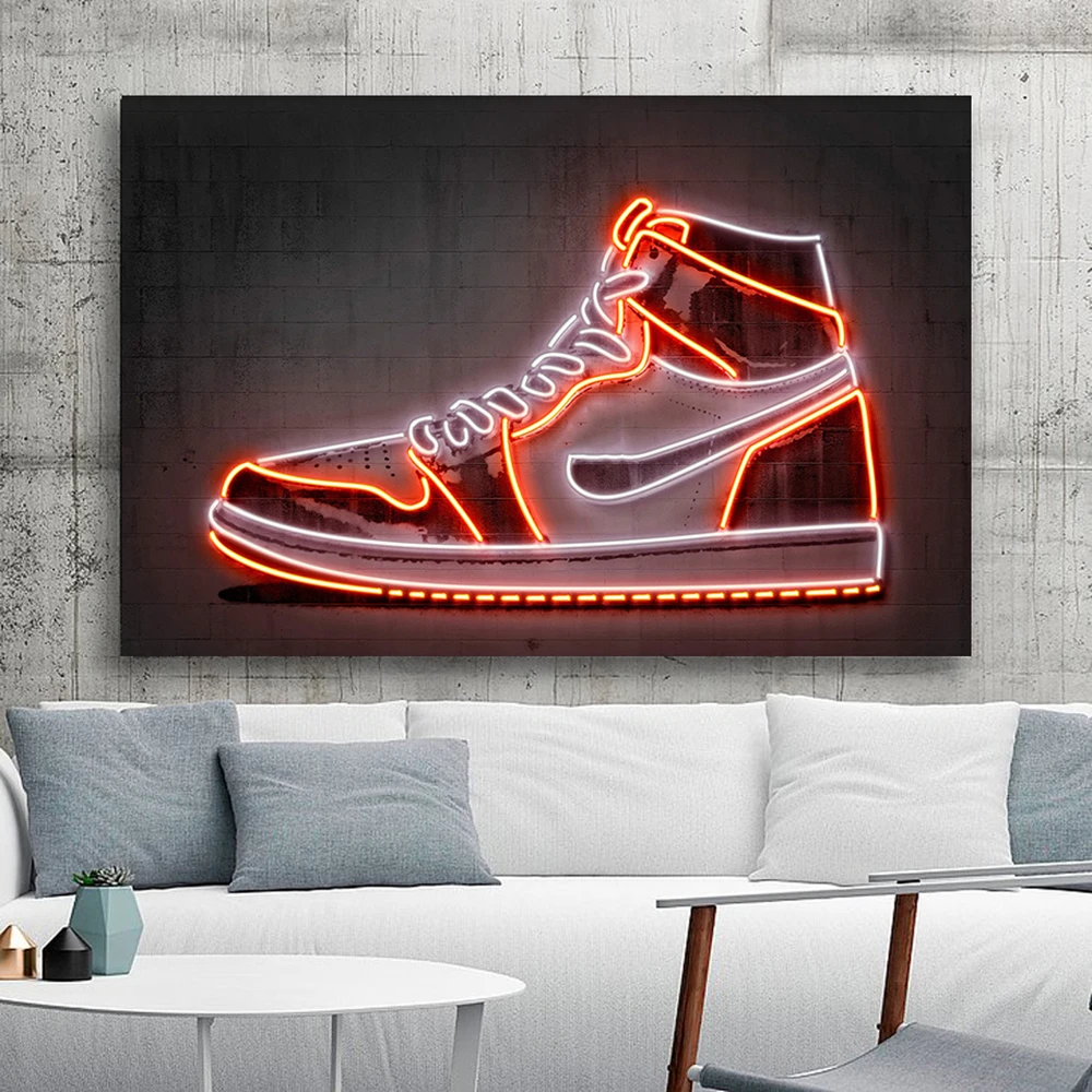 Fashion Trends Poster Canvas Painting Neon Effect Basketball Sneakers Sport Shoes Art Print Boy Room Home Decor Boyfriend's Gift