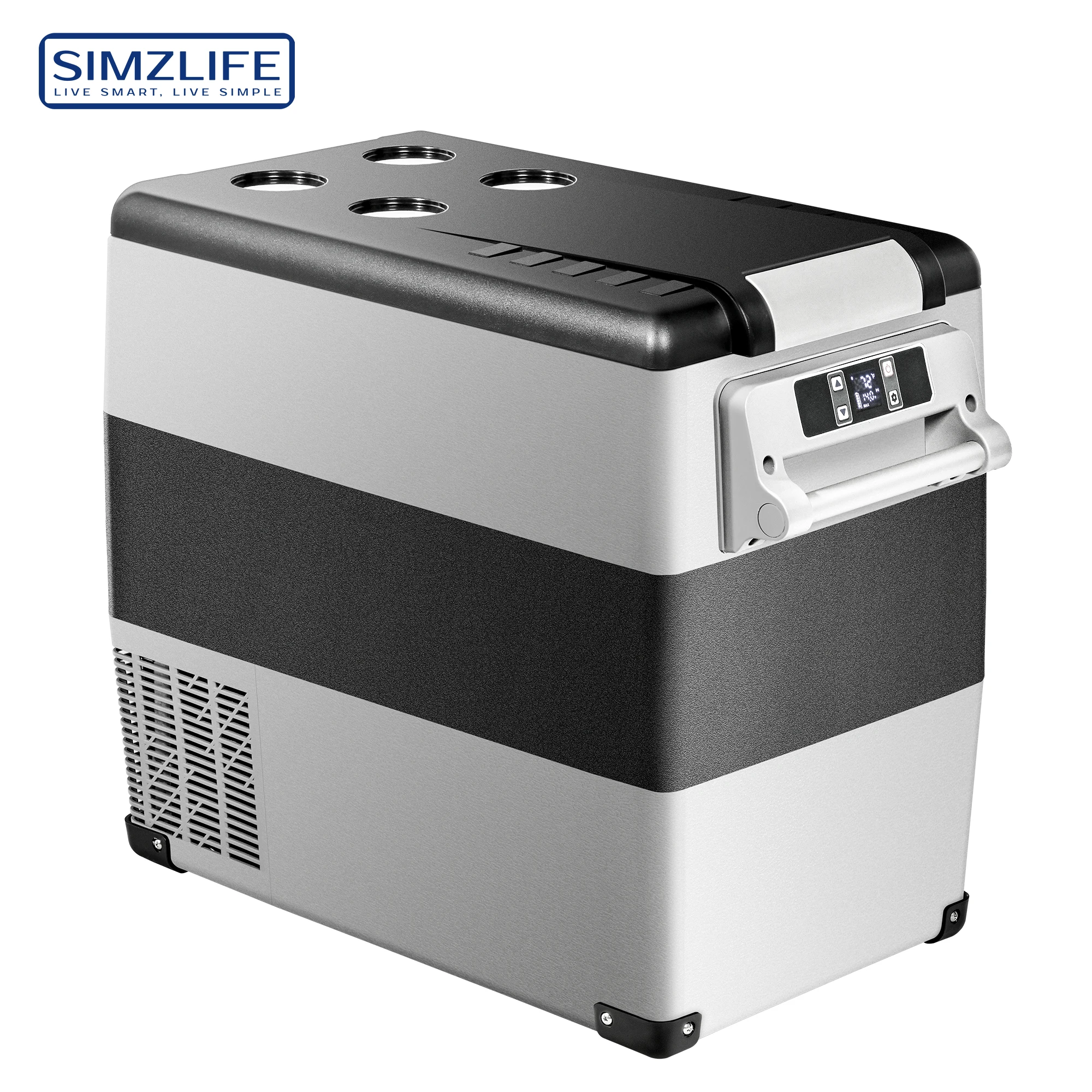 SIMZLIFE 55L Car Refrigerator 12/24V DC Fridge Freezer Dual Zone APP Control Portable Compressor Cooler for Camping Travel Truck