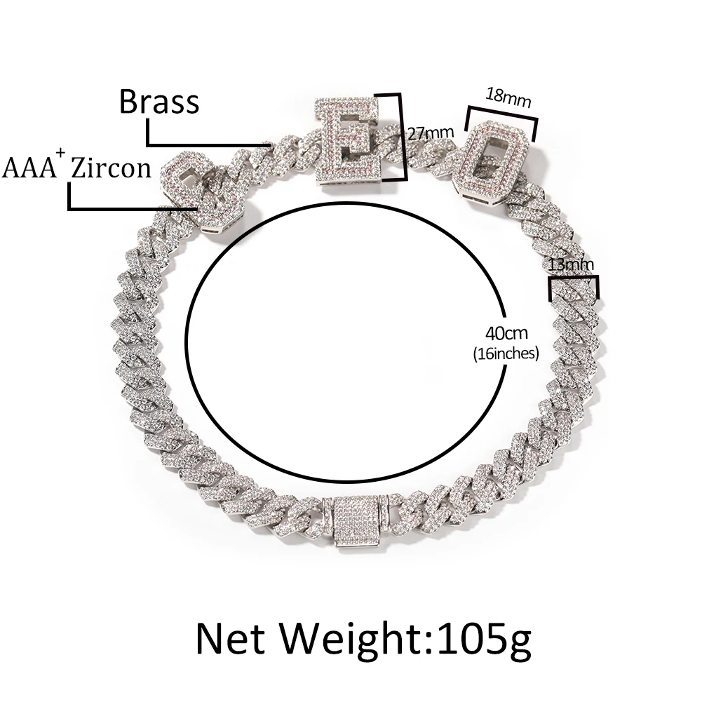 Imagem -03 - Colares Feitos sob Encomenda da Corrente Cubana do Prong dos Nomes de Uwin com 25 Letras Iced para Fora 12 mm S-link