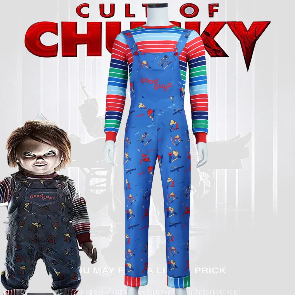 

Movie Chucky Cosplay Costume Good Guys Jumpsuits Halloween Tow Pieces Cos Honor Movie Adult For Men Women Party Costumes