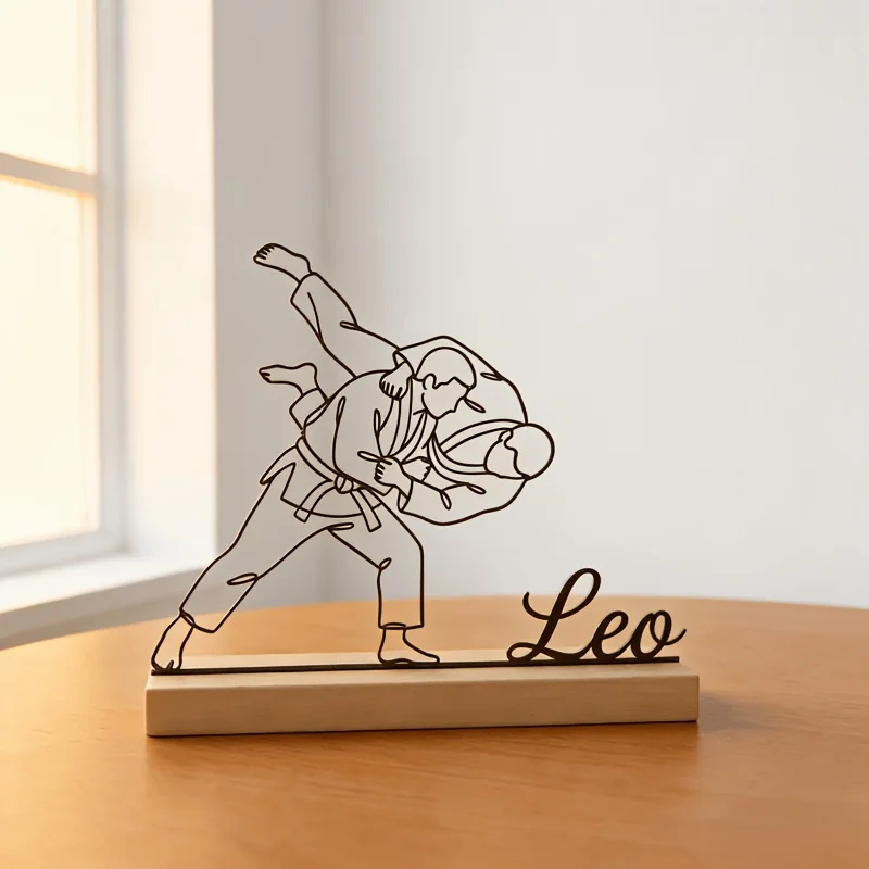 Custom Engraved Judo Martial Arts Statue Wooden Base Desktop Decor Gift for Sensei Students Dojo Ornament view 5