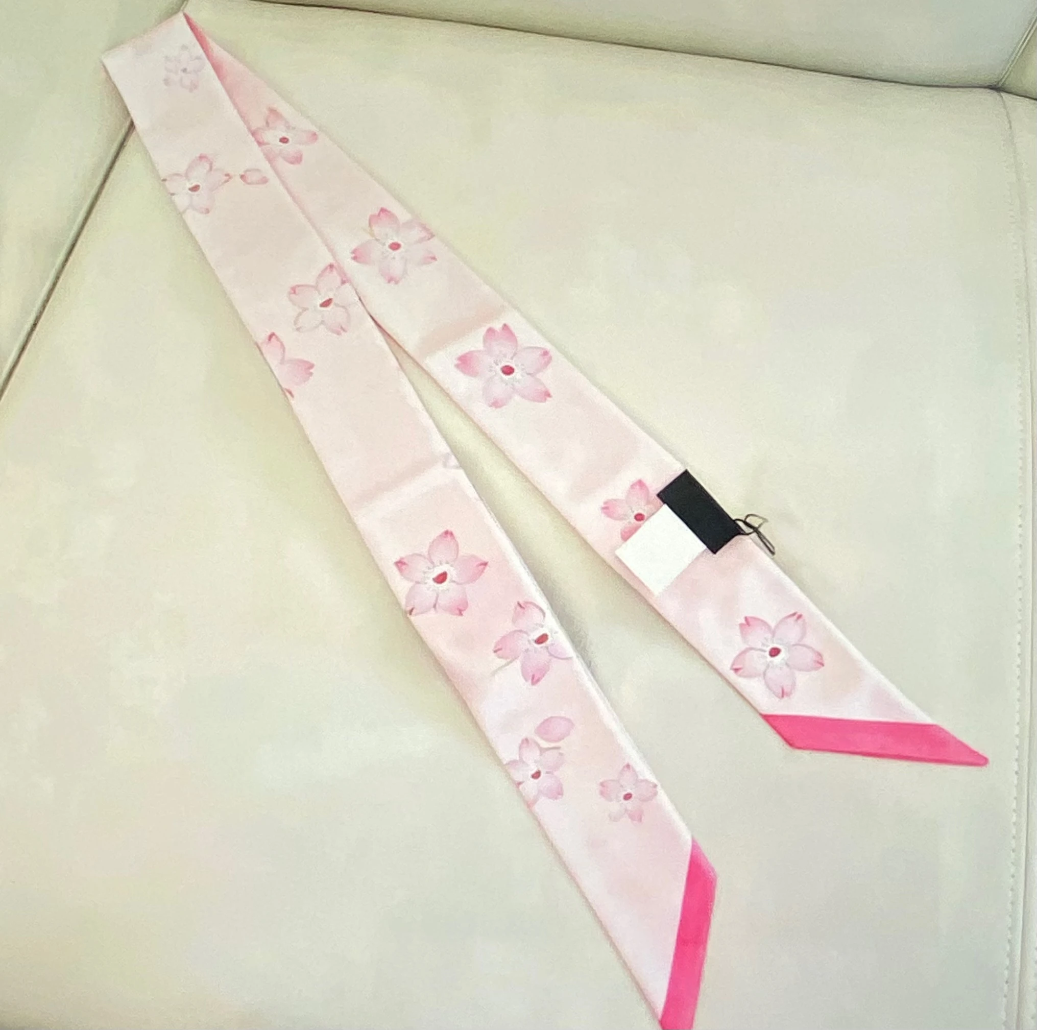 

Sweet Pink Cherry Blossom Pattern Women's Twill Silk Small Ccarf Headband D23