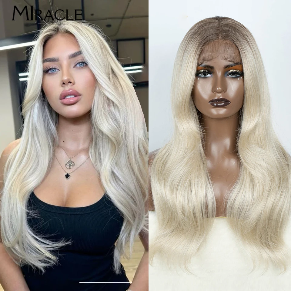 

MIRACLE Synthetic Lace Front Wig for Black Women 24 Inch Wavy Cosplay Wig Ginger Ombre Blonde Wigs Lace Frontal Wig Fake Hair