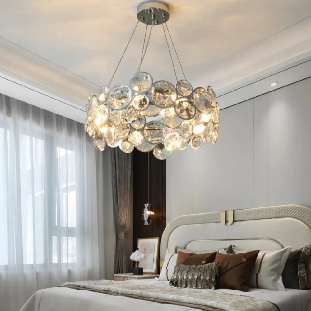 

Modern Luxury Crystal Chandelier Lighting Fixture Chrome Round Lustre Living Room Bedroom Dining Room Home Decoration Lamp Decor