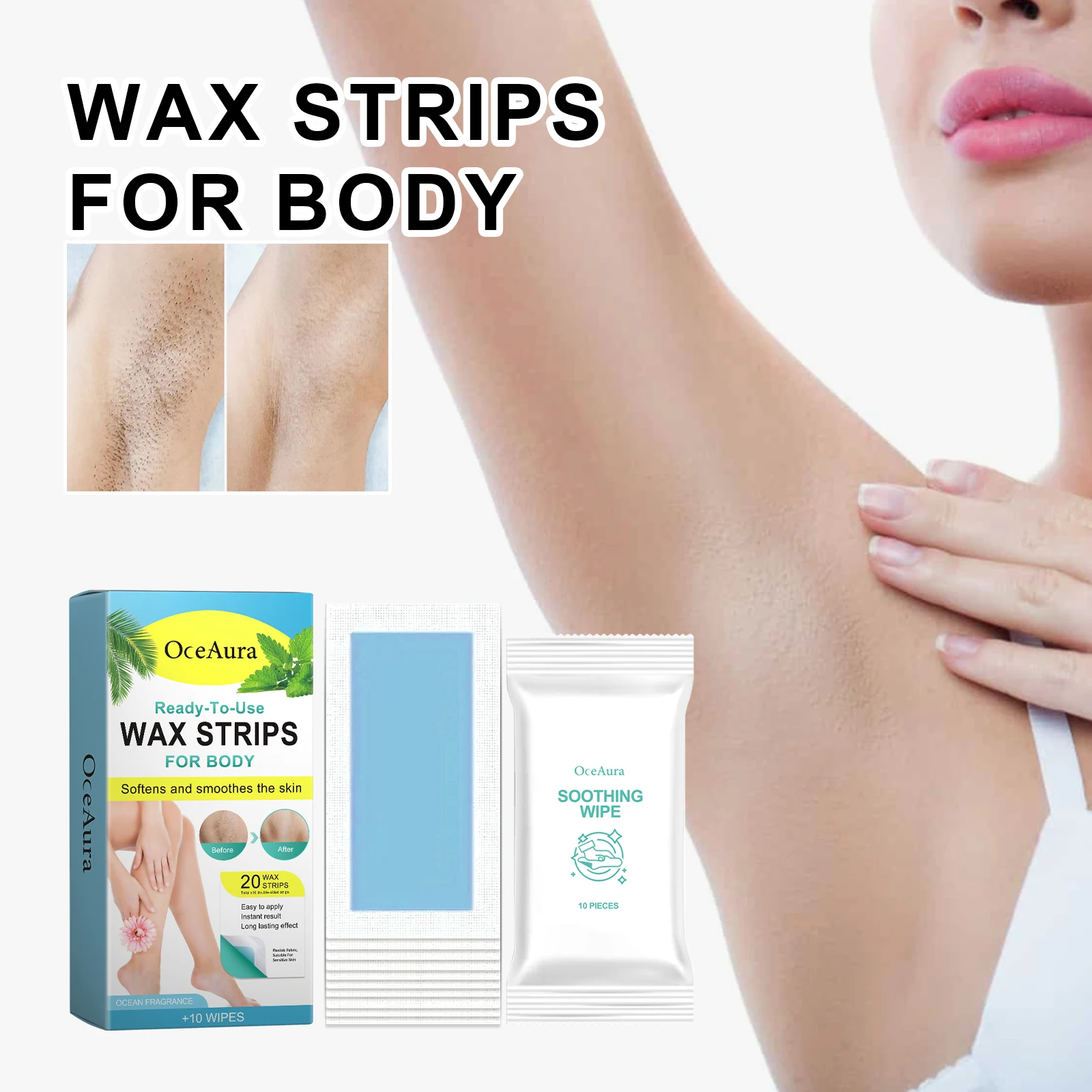 

Oceaura Hair Removal Wax Strips for Gentle Rmove Arm Armpit Leg Hair Non-irritating Quickly Invisible Pores Hair Removal Strips