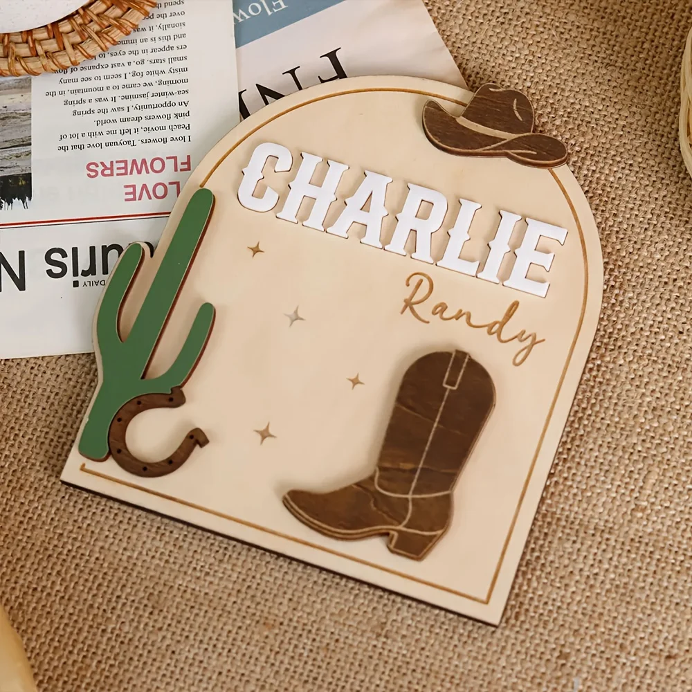 

1 шт. Персонализированная деревянная акриловая табличка с именем и знаком зодиака в стиле вестерн для декора детской комнаты для новых родителей