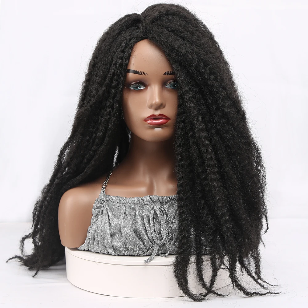 Amir Synthetic Afro Kinky Curly Hair Braided Dreadlocks Long Wigs Dark Brown Marley Braiding Hair Wig for Black Women Cosplay