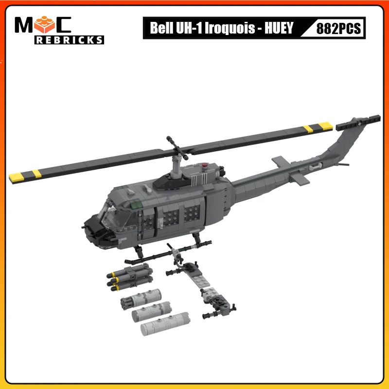 WW2 Military US Air Force Weapon Bell UH-1 Iroquois - HUEY Helicopter MOC Building Blocks Aircraft Bricks Toys for Children Gift