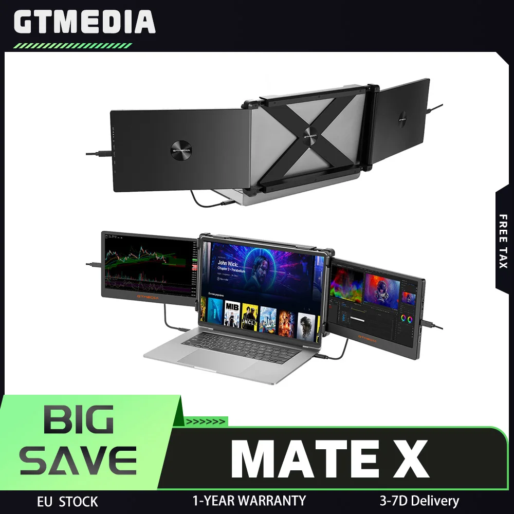Monitor portátil de doble pantalla GTMEDIA MATE X, extensor de pantalla para portátiles de 13-15 pulgadas, pantalla IPS de 11.6 pulgadas, 1920*1080