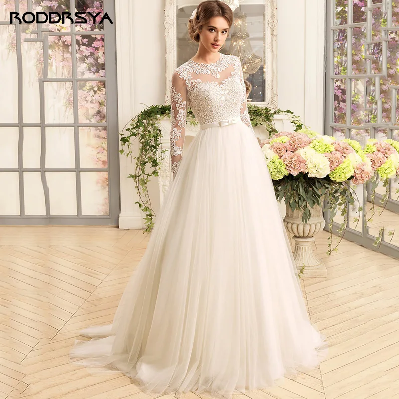 RODDRSYA fantástico vestido de boda de espesor de eRODDRSYA-Vestidos De novia De ilusión con espalda De encaje para mujer, apliques De cuello redondo, Vestidos De novia De boda, Vestidos De novia hechos a medida, Civil