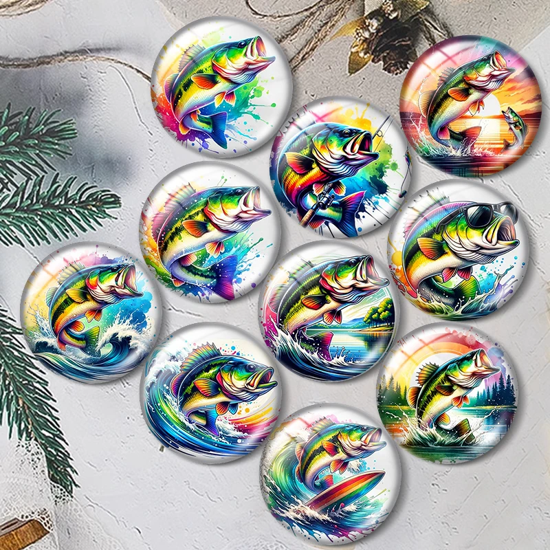 

Jumping Bass Fish12/18/20/25mm glass cabochon bracelet pendant rings for jewelry demo earrings back Making findings