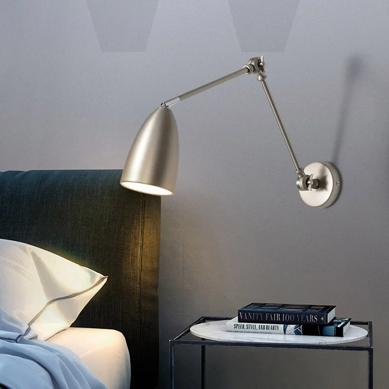 Telescopic Wall Sconce Light Mechanical Arm Lamp Minimalist Black White Nickel Bedside Sofa Side Bedroom Hotel Modern Lights