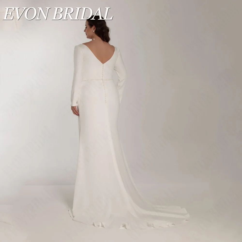 EVON BRIDAL Modern Mermaid Wedding Dresses Long Sleeves Double V-Neck Bride Gowns Satin Plus Size Civil vestidos novias boda