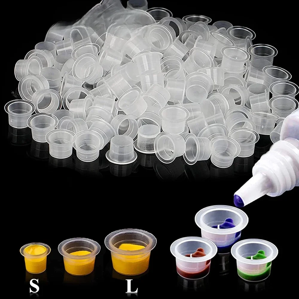 1000/500/100 szt. Jednorazowe plastikowe kubki na tusz do tatuażu permanentny makijaż Pigment przezroczysty pojemnik pojemnik nasadka 8/11/15mm materiały do tatuażu — zdjęcie 2